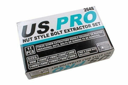 US PRO 11pc Bolt Stud Extractor Set Damaged Heads, Nut Style Sockets 2648
