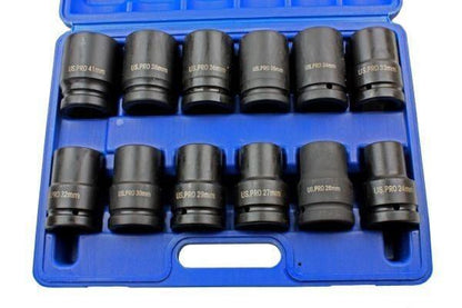 US PRO 12pc 1" dr 6pt Metric Deep Impact Sockets Set 24 - 41mm 2096