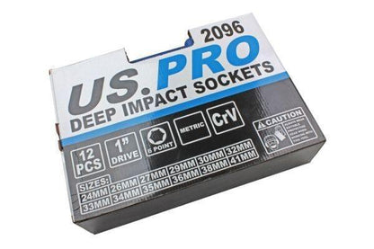 US PRO 12pc 1" dr 6pt Metric Deep Impact Sockets Set 24 - 41mm 2096
