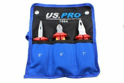 US PRO 3 Piece Electricians Insulated VDE Pliers & Cutter Set 1684