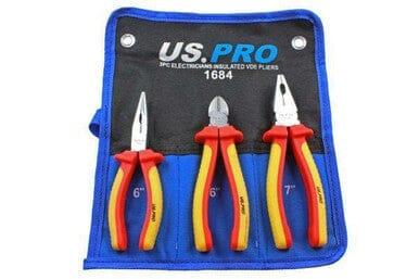 US PRO 3 Piece Electricians Insulated VDE Pliers & Cutter Set 1684