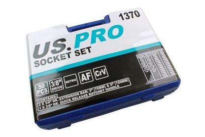US PRO 3/8" Drive Socket Set Metric & AF Shallow & Deep Sockets 50 Piece 1370