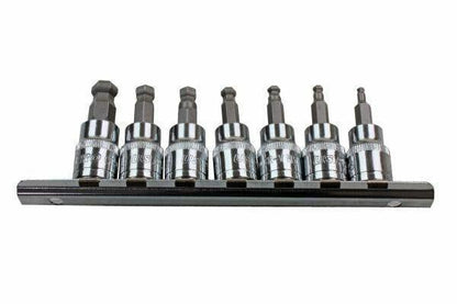 US PRO 7PC 3/8" DR Ball End Hex / Allen Bit Sockets On Rail L: 48mm 2220