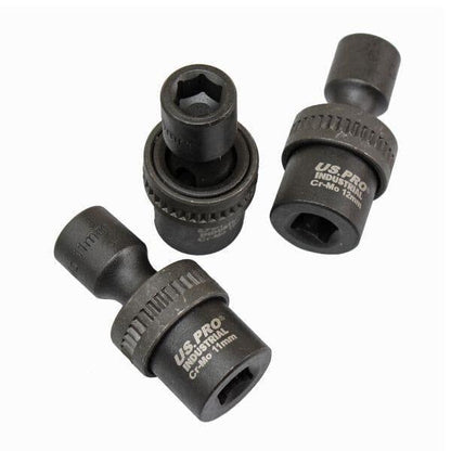 US PRO INDUSTRIAL 10pc 3/8” Dr 360° Swivel Impact Shallow Sockets 10-19mm 3471