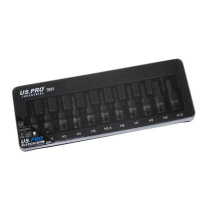 US PRO INDUSTRIAL 11PC 3/8” DR Impact Hex Bits Sockets H2 to H10 S2 Steel 3931