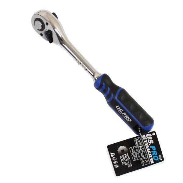US PRO INDUSTRIAL 1/2" DR 90T Ratchet With Straight Handle With Grip 4217