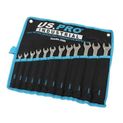 US PRO INDUSTRIAL 12pc Metric Extra Long Combination Spanners Wrench Set 8 - 19mm 3595
