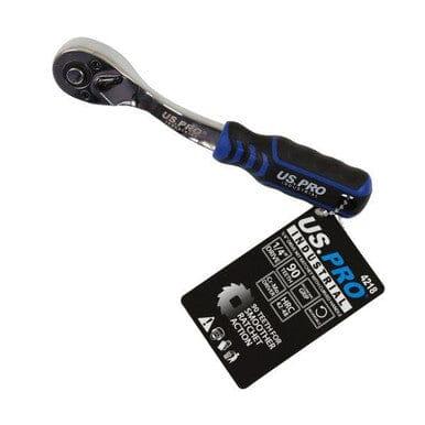 US PRO INDUSTRIAL 1/4" Drive 90t Ratchet With Curved Handle With Grip 4218