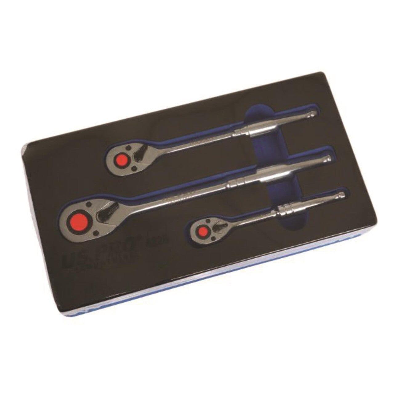 US PRO INDUSTRIAL 90T Ratchet Handle Set 1/4" 3/8" 1/2" Drive Short Socket Wrenches 4228