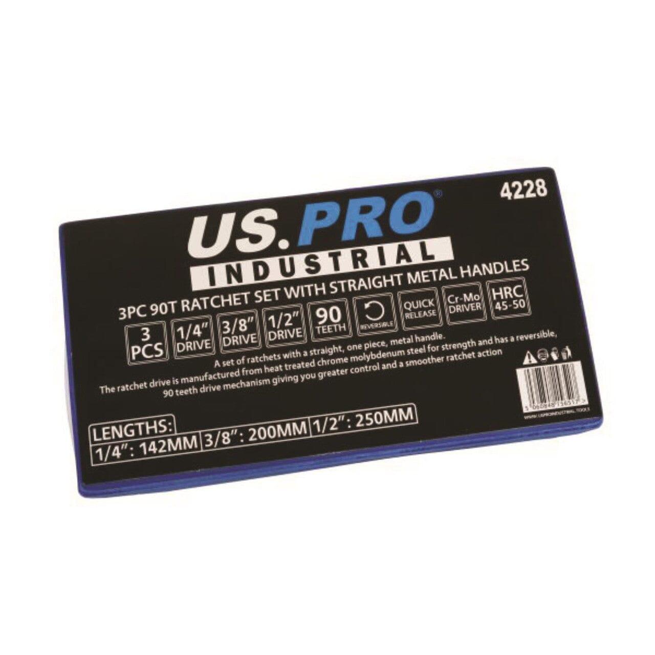 US PRO INDUSTRIAL 90T Ratchet Handle Set 1/4" 3/8" 1/2" Drive Short Socket Wrenches 4228