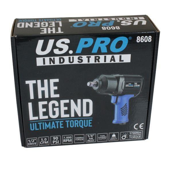 US PRO Industrial Impact Wrench 1/2 In Dr Air Legend Ultimate Torque 1700Nm 8608
