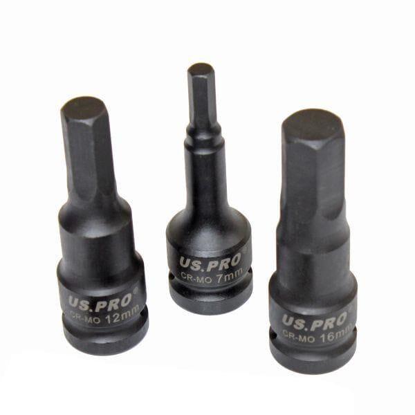 US PRO Tools 10PC 1/2" DR Impact Hex Bit Socket Set H5 - H19 Impact Allen Keys 3637