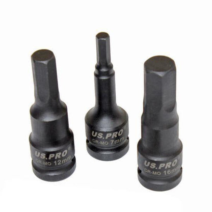 US PRO Tools 10PC 1/2" DR Impact Hex Bit Socket Set H5 - H19 Impact Allen Keys 3637