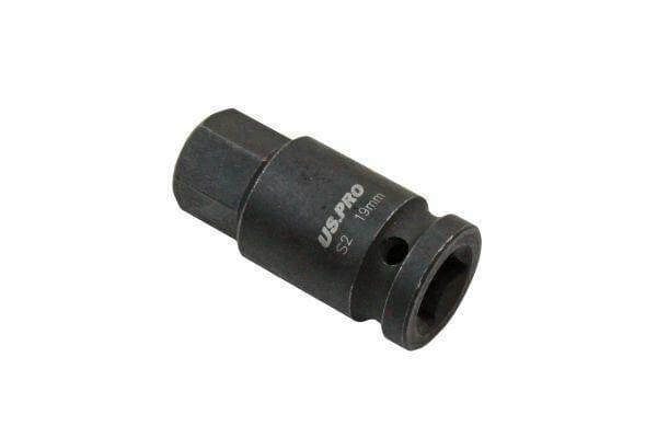 US PRO Tools 1/2" DR Impact Hex Bit Socket M19 X 55mm 3324
