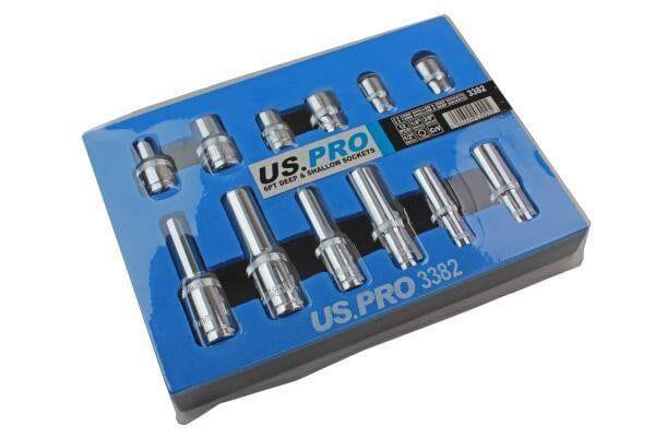 US PRO Tools 12pc 1/4 3/8 1/2 dr 10mm & 13mm 6pt Shallow & Deep Sockets 3382