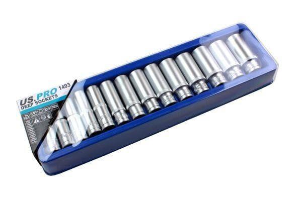 US PRO Tools 14pc 3/8" Dr Deep Metric Sockets Satin Finish 8 - 21mm 1493
