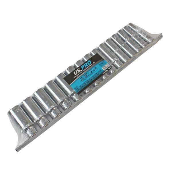 US PRO Tools 15pc 3/8" 6pt Deep Sockets Set On Rail 8 to 22mm 3648
