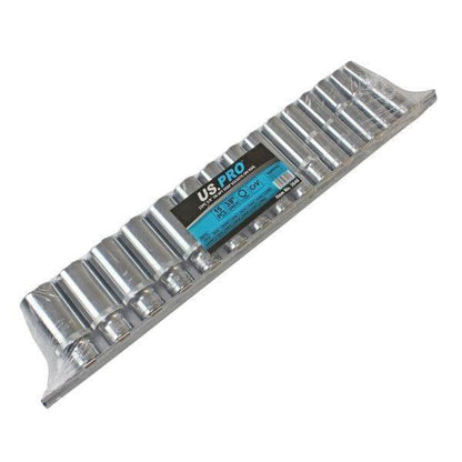 US PRO Tools 15pc 3/8" 6pt Deep Sockets Set On Rail 8 to 22mm 3648