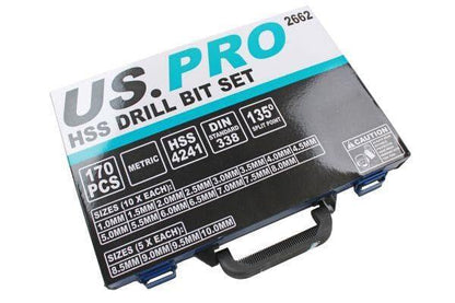 US PRO Tools 170 Piece HSS Metric Drill Bits Set 1 - 10mm 2662
