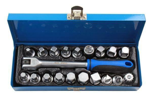 US PRO Tools 20 Piece 3/8 DR Drain Sump Plug Key Set, Keys Oil Din 3298