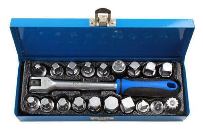 US PRO Tools 20 Piece 3/8 DR Drain Sump Plug Key Set, Keys Oil Din 3298