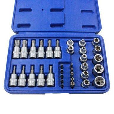 US PRO Tools 34pc Torx Bit & E-Socket Set 3/8" Dr T10 - T60 E4 - E20 Tamper Proof T10 - T55 3460