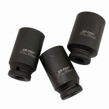 US PRO Tools 3PC 1/2" DR 12PT Deep Impact Hub Nut Sockets 30,32,36mm 3687