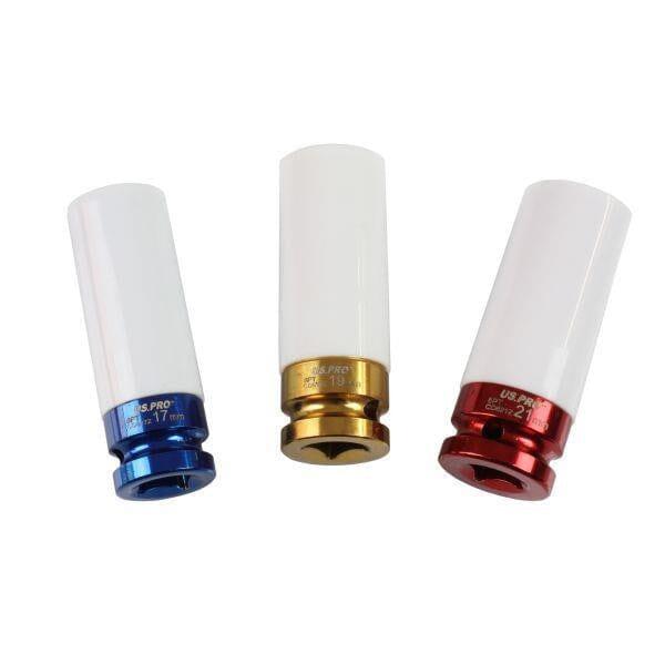 US PRO Tools 3PC 1/2" DR Alloy Wheel Impact Sockets 17, 19, 21mm 3837