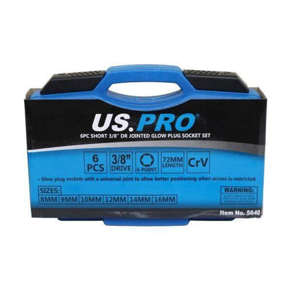 US PRO Tools 6pc Short 3/8" dr Universal Joint Glow Plug Sockets Socket Set 5640