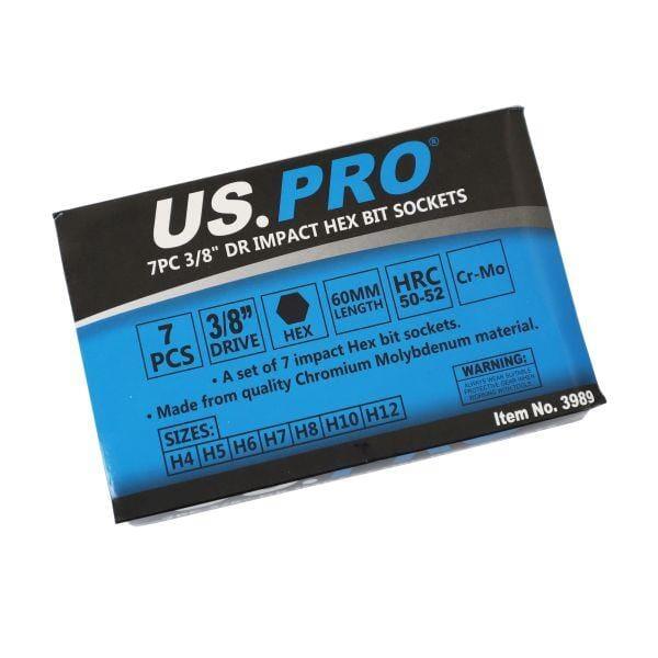 US PRO Tools 7pc 3/8" DR Impact Hex Bit Sockets Set H4 - H12 3989