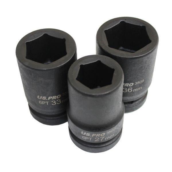 US PRO Tools 8pc 1" drive 6pt Deep Impact Sockets Metric 24 - 38mm 3509