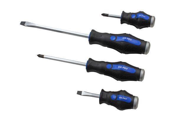 US PRO Tools 8pc Go-through Screwdrivers Set Pozidriv & Flat Head Screwdrivers 1619