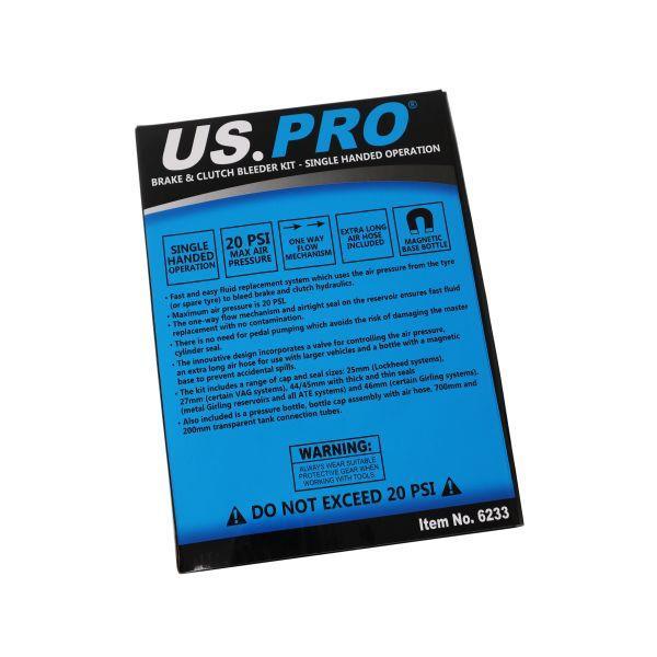 US PRO Tools Brake & Clutch Bleeder Kit - Single Handed Operation 6233