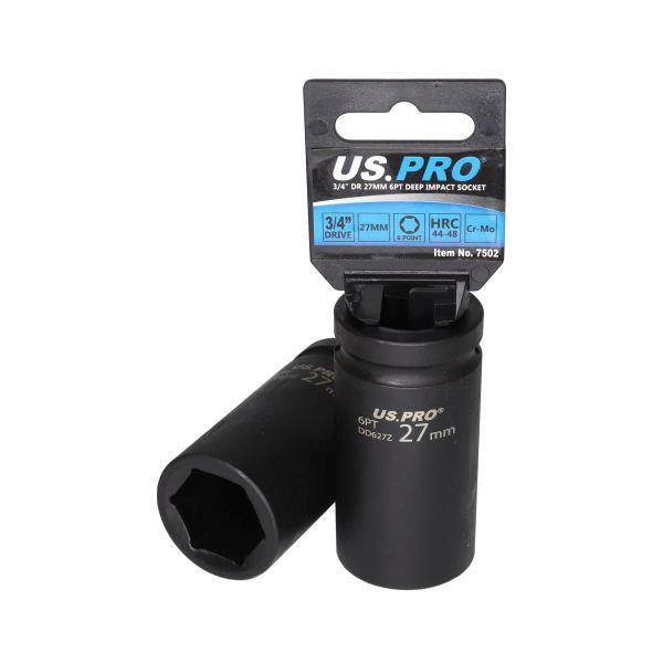 US PRO Tools Single 3/4" DR 27MM 6PT Deep Impact Socket 7502