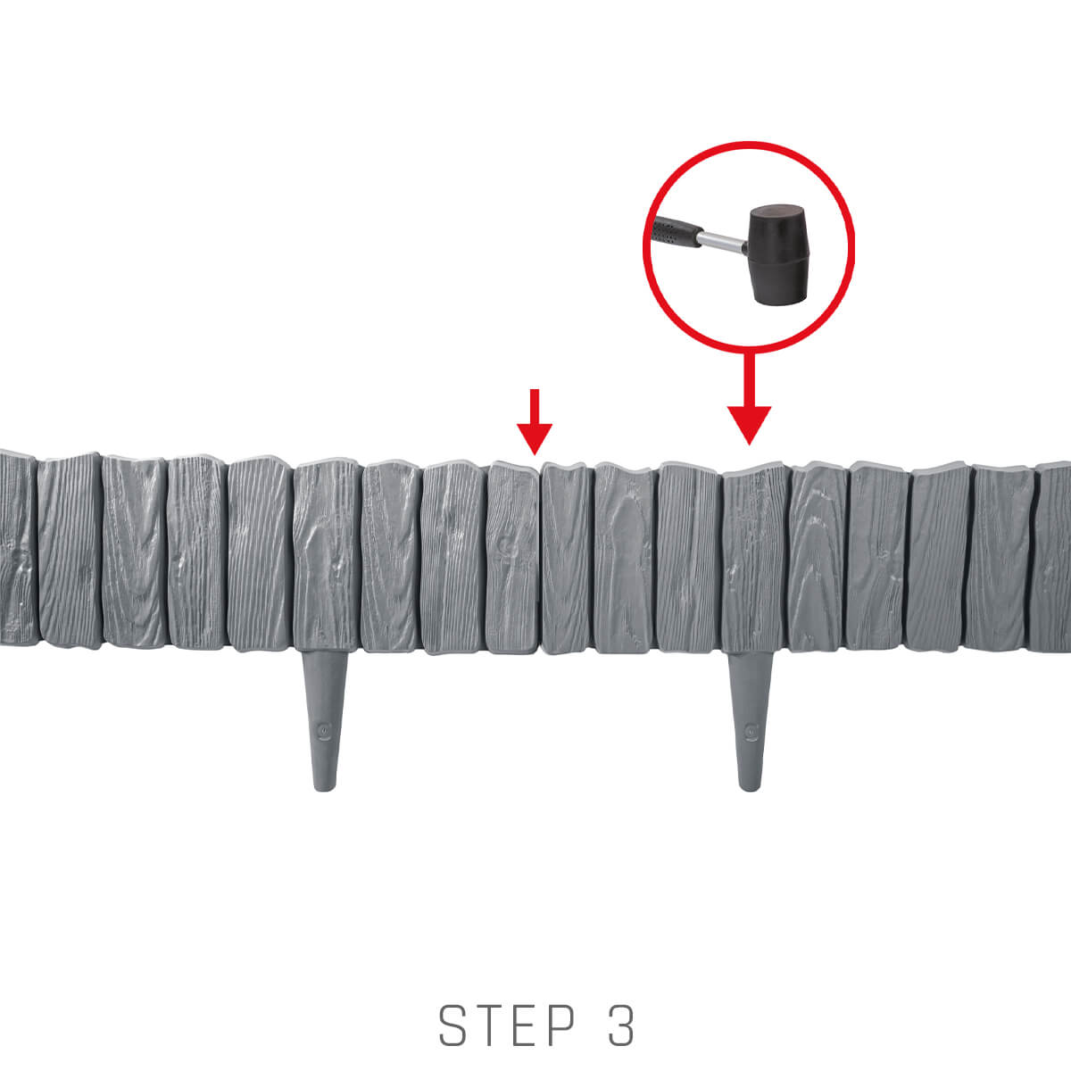Lawn Edging, Plastic Palisade Wood Effect, 2.32m, Gray